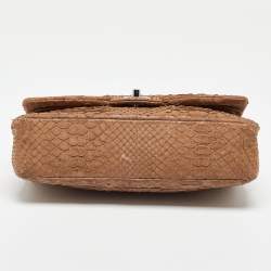 Pre Owned Chanel Brown Python Leather Medium Classic Double Flap Bag