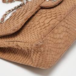 Pre Owned Chanel Brown Python Leather Medium Classic Double Flap Bag