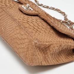 Pre Owned Chanel Brown Python Leather Medium Classic Double Flap Bag