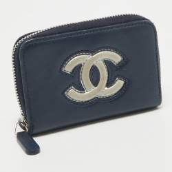 Chanel Blue/Silver Leather CC Zip Coin Purse