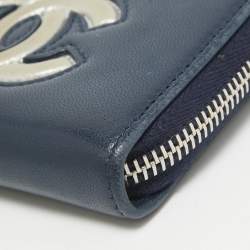 Chanel Blue/Silver Leather CC Zip Coin Purse