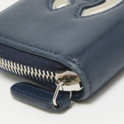 Chanel Blue/Silver Leather CC Zip Coin Purse