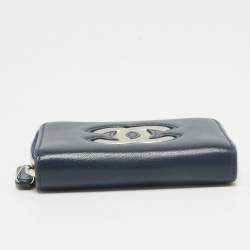 Chanel Blue/Silver Leather CC Zip Coin Purse