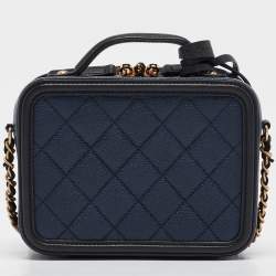 Chanel Navy Blue/Black Quilted Caviar Leather Small CC Filigree Vanity Case Bag