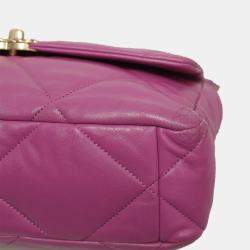 Pre Owned  Chanel Violet Leather Quilted Small 19 Shoulder Bag
