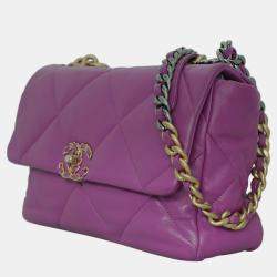 Pre Owned  Chanel Violet Leather Quilted Small 19 Shoulder Bag
