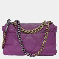 Pre Owned  Chanel Violet Leather Quilted Small 19 Shoulder Bag