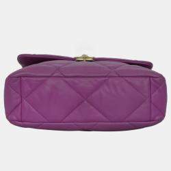 Pre Owned  Chanel Violet Leather Quilted Small 19 Shoulder Bag