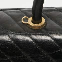 Chanel Black Chevron Leather Medium Coco Top Handle Bag