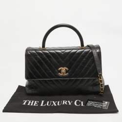 Chanel Black Chevron Leather Medium Coco Top Handle Bag