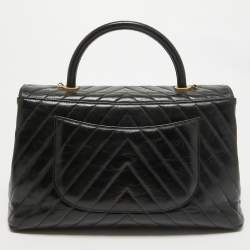 Chanel Black Chevron Leather Medium Coco Top Handle Bag