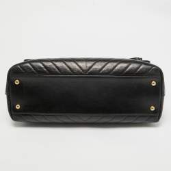 Chanel Black Chevron Leather Medium Coco Top Handle Bag