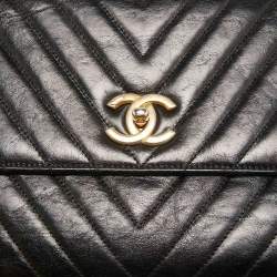 Chanel Black Chevron Leather Medium Coco Top Handle Bag