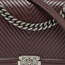 Chanel Burgundy Chevron Quilted Leather New Medium Boy Flap Bag