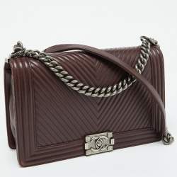 Chanel Burgundy Chevron Quilted Leather New Medium Boy Flap Bag