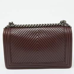 Chanel Burgundy Chevron Quilted Leather New Medium Boy Flap Bag