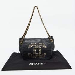 Chanel Black Leather Mosaic Studs Accordion Flap Bag