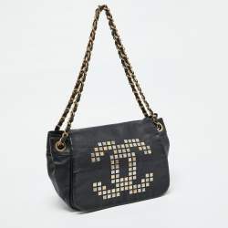 Chanel Black Leather Mosaic Studs Accordion Flap Bag