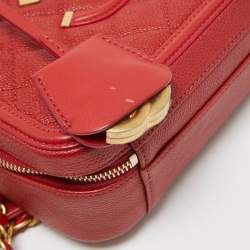 Pre Owned Chanel Red Quilted Caviar Leather Medium CC Filigree Vanity Case Bag