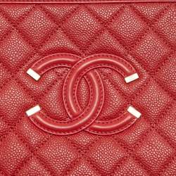 Pre Owned Chanel Red Quilted Caviar Leather Medium CC Filigree Vanity Case Bag