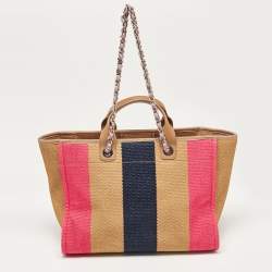 مملوكة مسبقًا Chanel Multicolor Raffia and Leather Large Stripe Deauville Tote