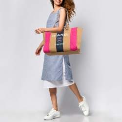 مملوكة مسبقًا Chanel Multicolor Raffia and Leather Large Stripe Deauville Tote