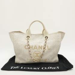 Chanel Cream Tweed and Leather Deauville Tote