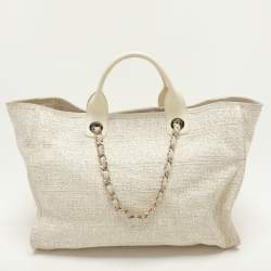 Chanel Cream Tweed and Leather Deauville Tote