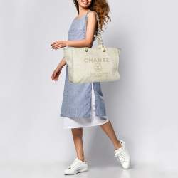 Chanel Cream Tweed and Leather Deauville Tote