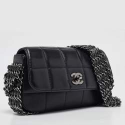 Chanel Black Square Quilted Leather  Multichain Classic Flap Bag