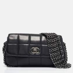 Chanel Black Square Quilted Leather  Multichain Classic Flap Bag