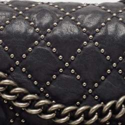 Pre Owned Chanel Navy Blue Quilted Leather New Medium Studded Boy Flap Bag
