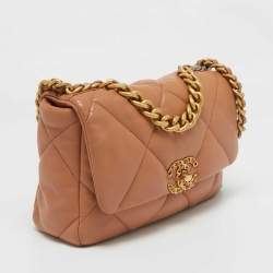 Pre Owned Chanel Dark Beige Quilted Leather Small 19 Flap Bag