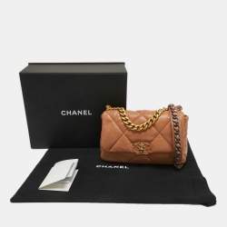 Pre Owned Chanel Dark Beige Quilted Leather Small 19 Flap Bag