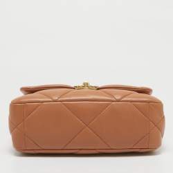 Pre Owned Chanel Dark Beige Quilted Leather Small 19 Flap Bag