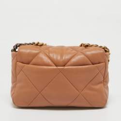 Pre Owned Chanel Dark Beige Quilted Leather Small 19 Flap Bag