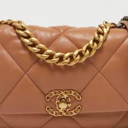 Pre Owned Chanel Dark Beige Quilted Leather Small 19 Flap Bag