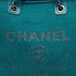 Chanel Teal Green Tweed Large Deauville Shopper Tote