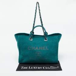 Chanel Teal Green Tweed Large Deauville Shopper Tote