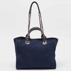 Chanel Navy Blue Canvas Medium Deauville Shopper Tote