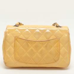 Chanel Yellow Patent Leather Mini Rectangle Classic Single Flap bag