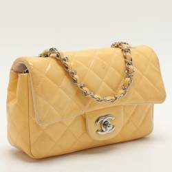 Chanel Yellow Patent Leather Mini Rectangle Classic Single Flap bag