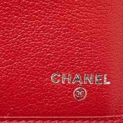 Chanel Red Camellia Embossed Leather Trifold Wallet