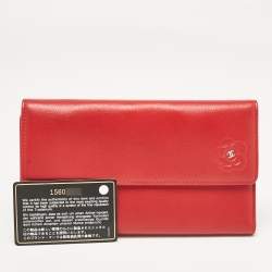 Chanel Red Camellia Embossed Leather Trifold Wallet