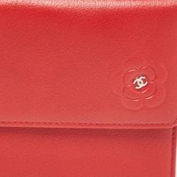 Chanel Red Camellia Embossed Leather Trifold Wallet