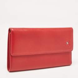 Chanel Red Camellia Embossed Leather Trifold Wallet