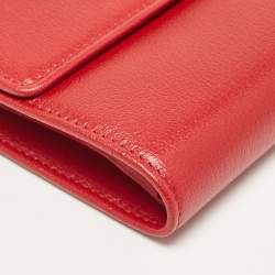 Chanel Red Camellia Embossed Leather Trifold Wallet