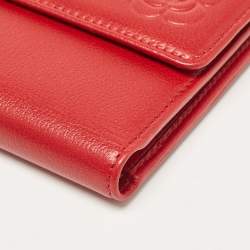 Chanel Red Camellia Embossed Leather Trifold Wallet