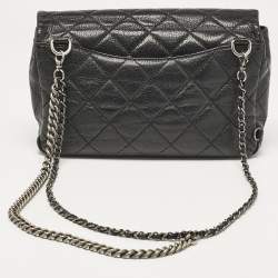 Pre Owned Chanel Black Quilted Goatskin Leather Medium Double Carry Waist Flap Bag