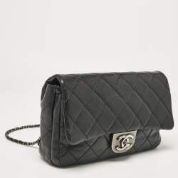Pre Owned Chanel Black Quilted Goatskin Leather Medium Double Carry Waist Flap Bag